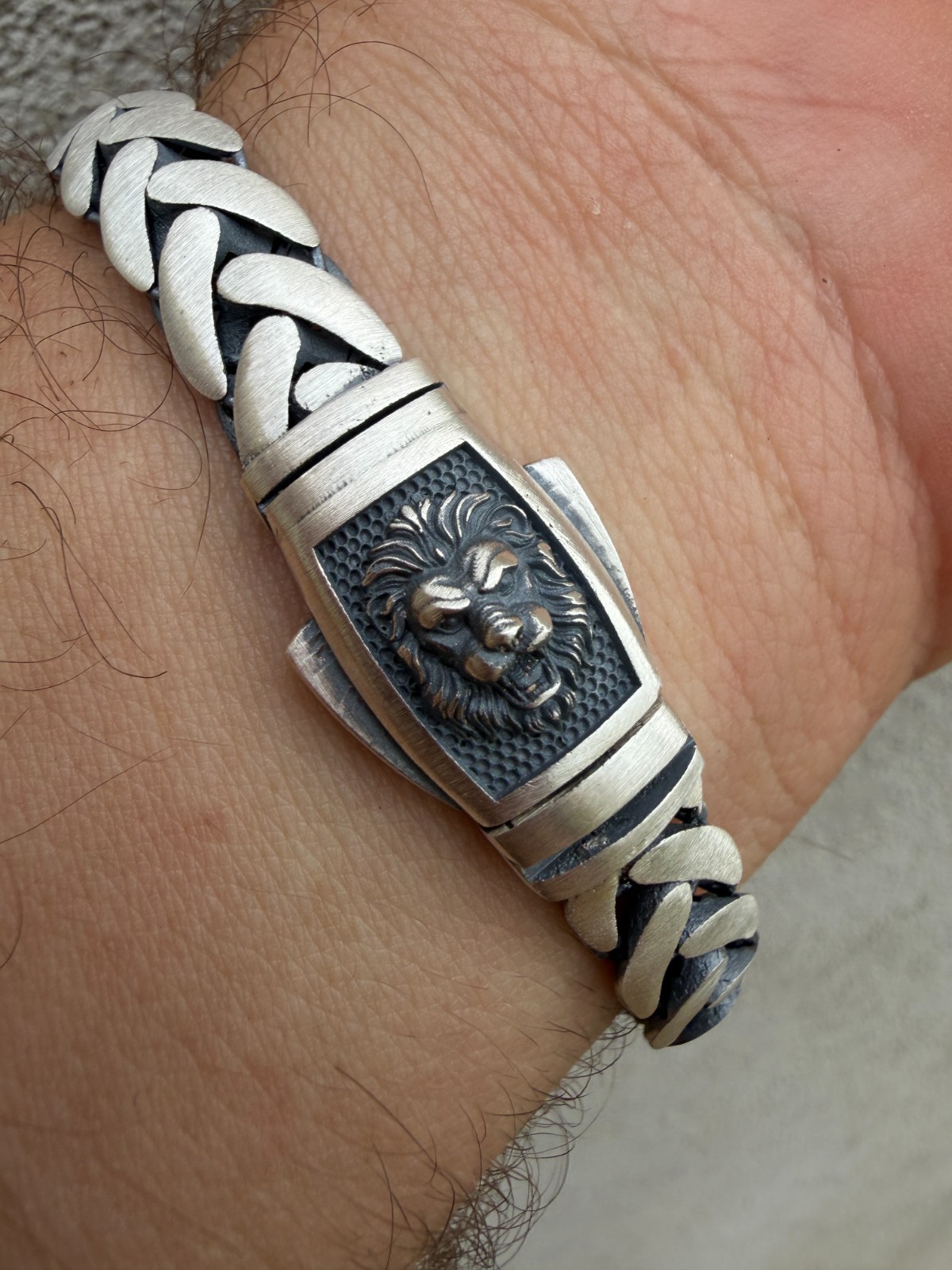 Mens Custom 10mm Wheat Link Bracelet W. Custom Lion Clasp Real 925 Silver