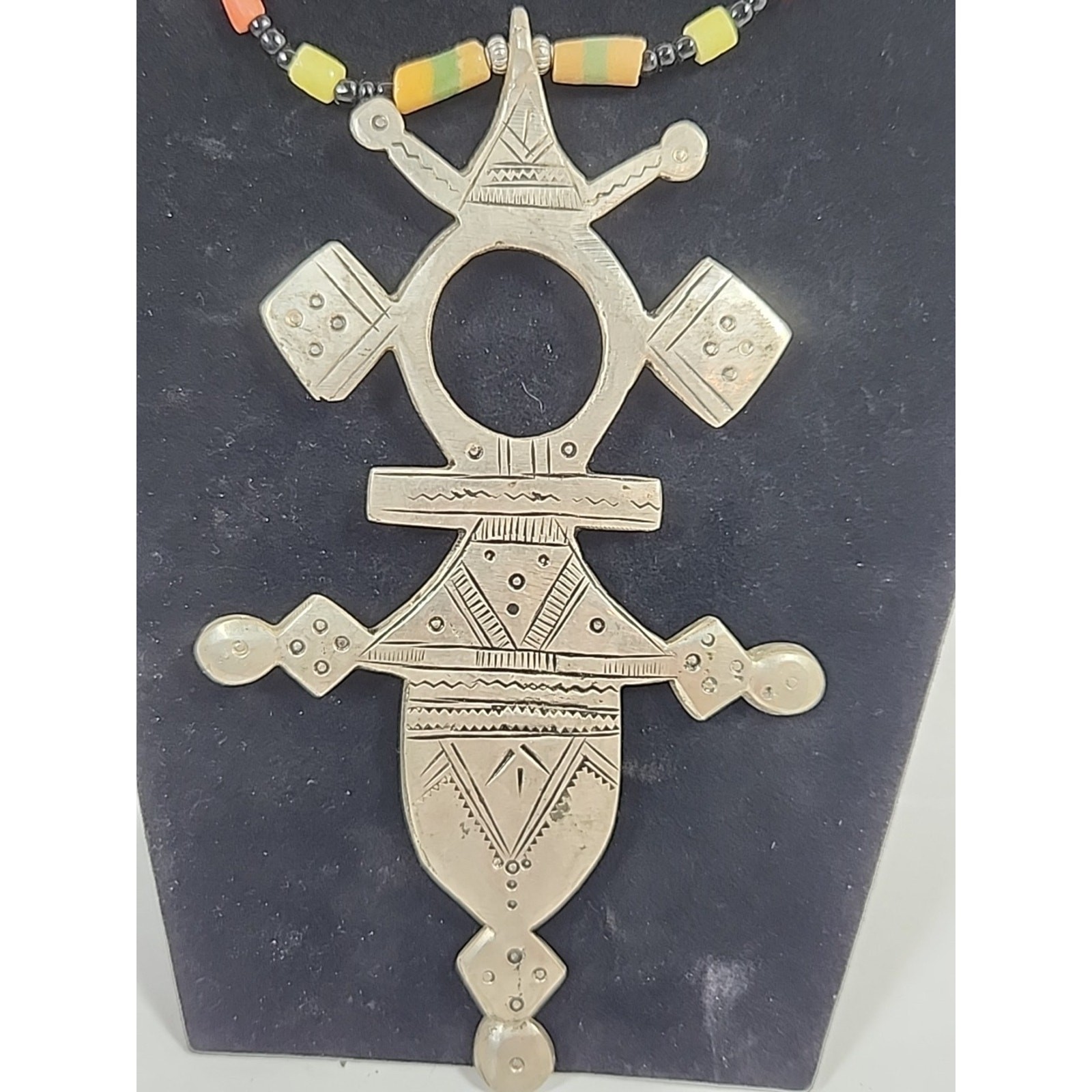 Tuareg Cross Pendant Traditional Ethnic Tribal Beaded Traditional Necklass