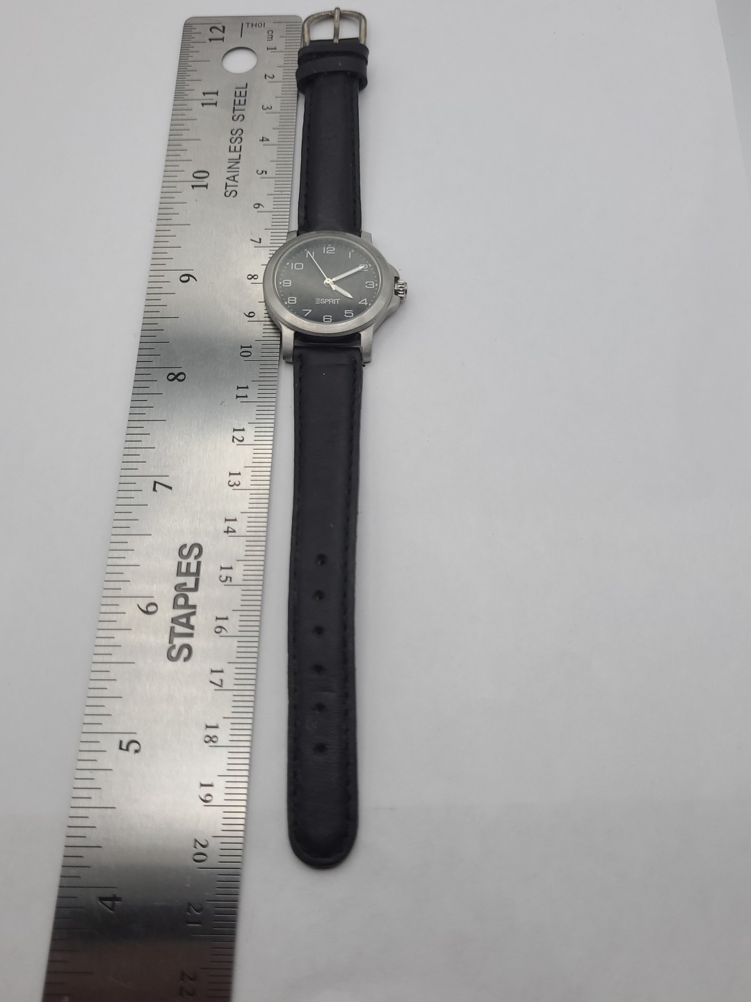 Esprit Watch Women Silver Tone Date Black Dial Leather Band New Battery Working