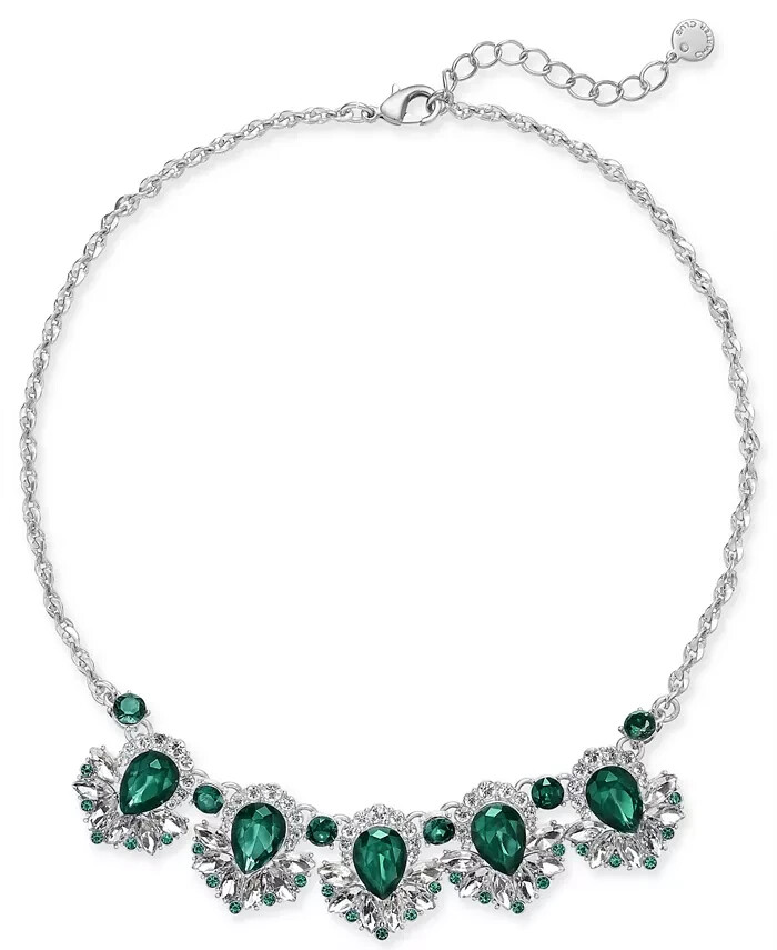 CHARTER CLUB Crystal & Green Stone Statement Necklace, 17″ + 2″ extender