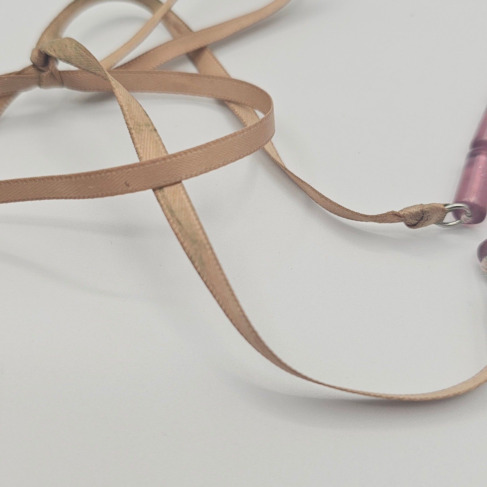 Lavender Purple Tube Bead Ribbon Tie Necklace Rhinestone Bead Spacers Coquette