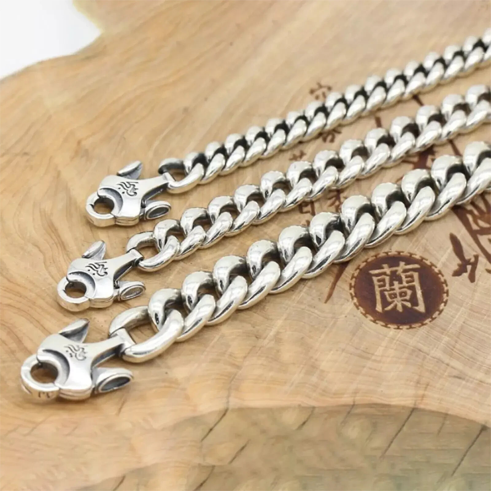 Solid 925 Sterling Silver Chain 14mm Mantra Curb Cuban Link Bracelet 114g/8.6in