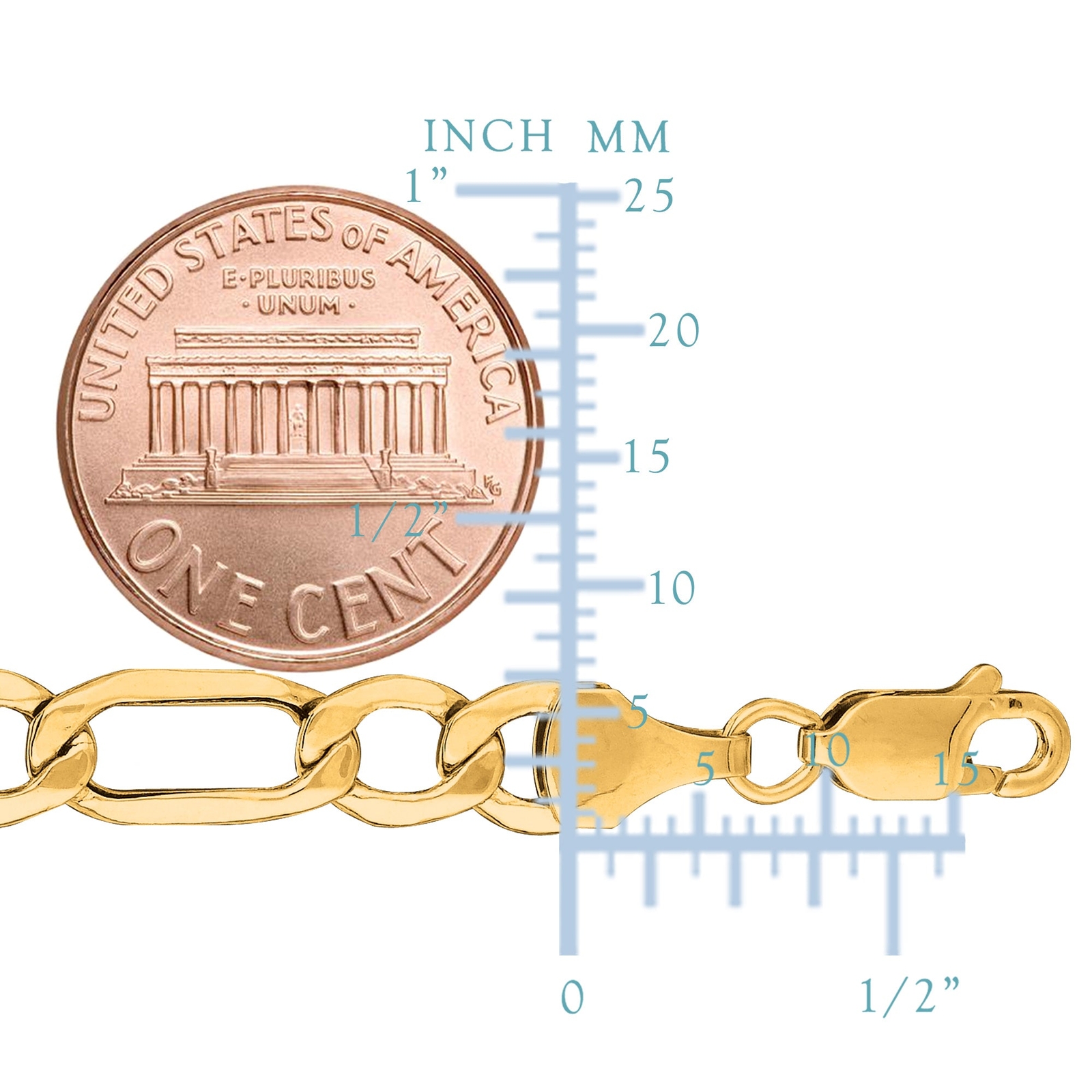 14k Yellow Real Gold Filled Solid Figaro Chain Necklace, 6.0 mm (8.5 Inches)