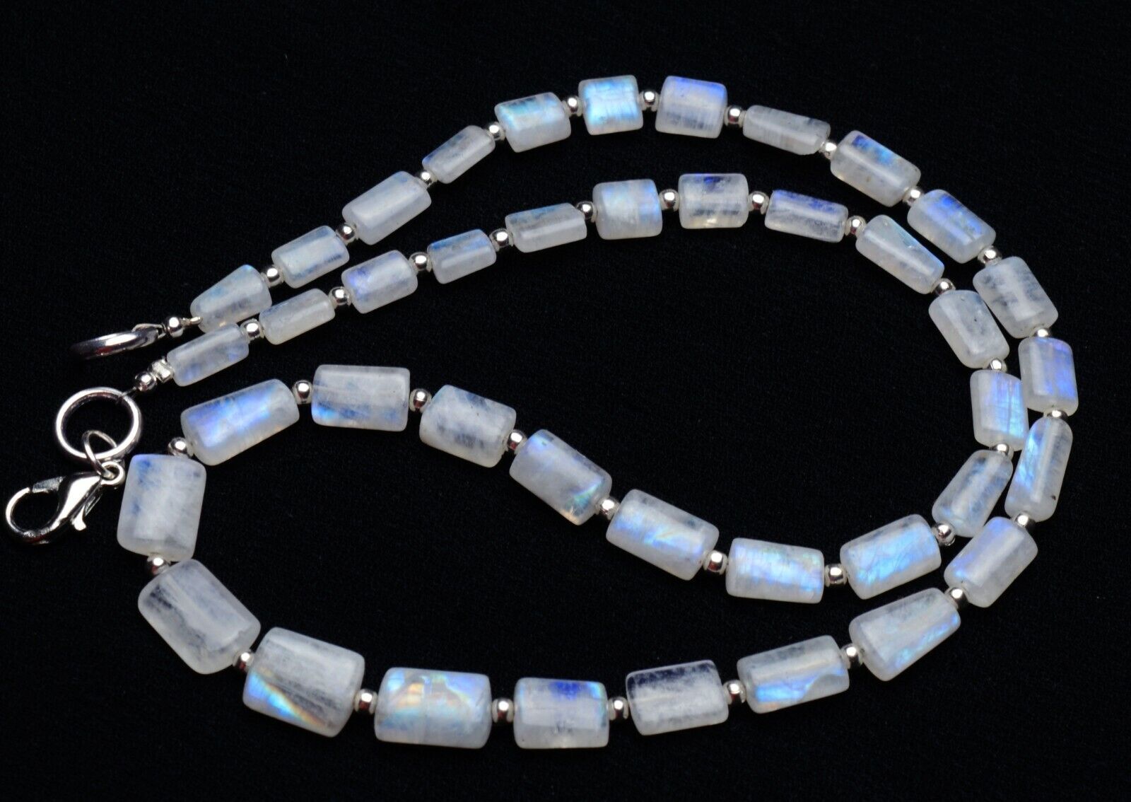 Natural Gem Blue Fire Rainbow Moonstone 7×4 to 11x9mm Nugget Beads Necklace 19″