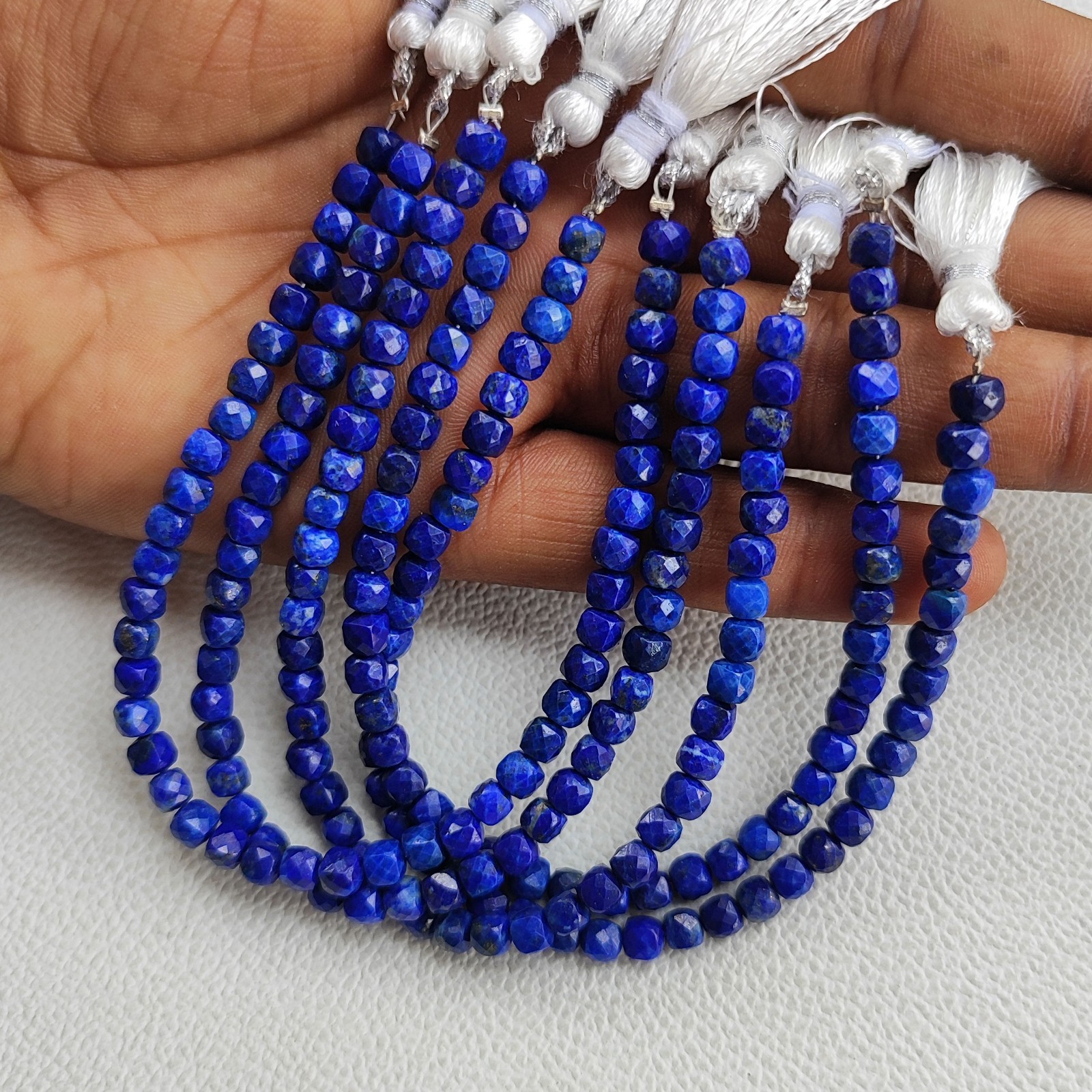 Natural Lapis Lazuli 5mm Faceted Cube Beads 7″ Strand Afghanistan Blue Gemstone