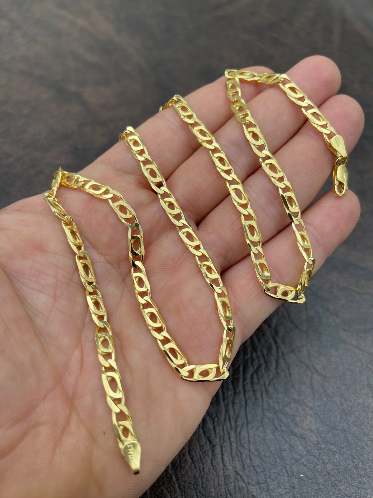 14k Gold Plated 925 Sterling Silver Men’s Tigers Eye Chain Necklace Or Bracelet