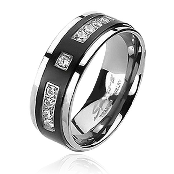 Wedding Engagement Ring Band Set Black Stainless Steel Titanium His & Hers