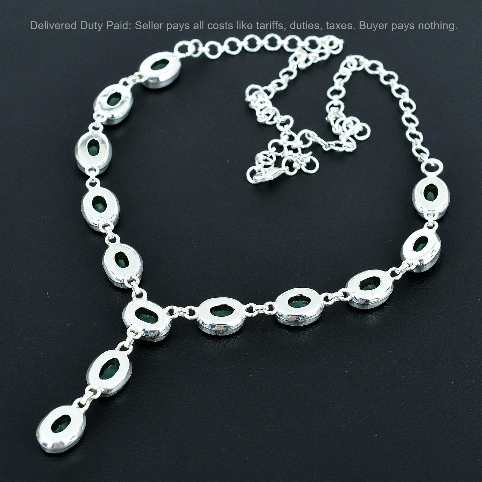 925 Silver Zambian Emrald Stone Elegant Chain Sister Wedding Necklace Jewelry