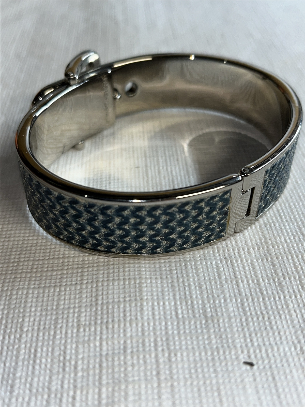 Parker Daniels Hinged METALLIC BLUE & RHODIUM LEATHER CUFF BUCKLE BRACELET