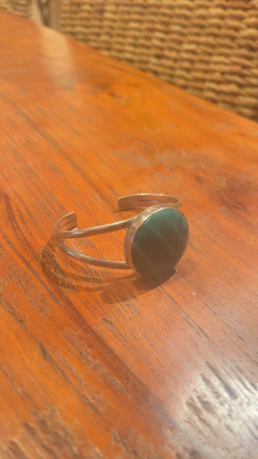 Sterling Silver Turquoise Round Bezel Open Cuff Bracelet Signed