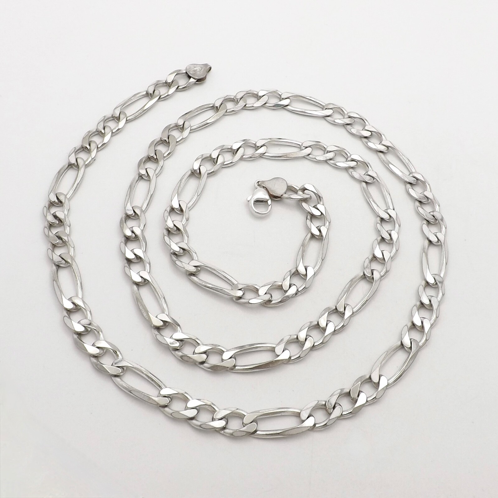 Sterling Silver Figaro Link 8mm Chain Necklace 925 Italy 30in Long Slip On 59gr
