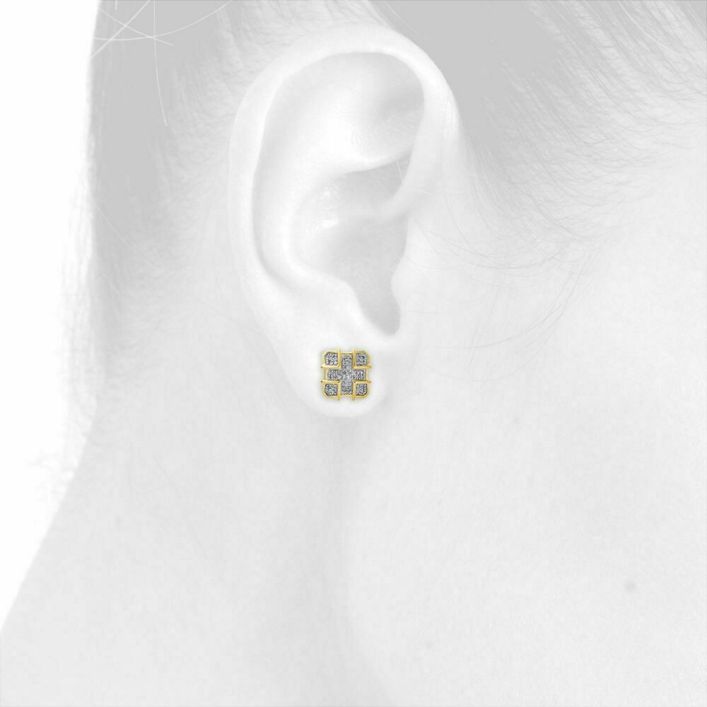 14K Yellow Gold FN Diamond Domed Square 10.50mm Earrings 0.22 Ct. Lab Created