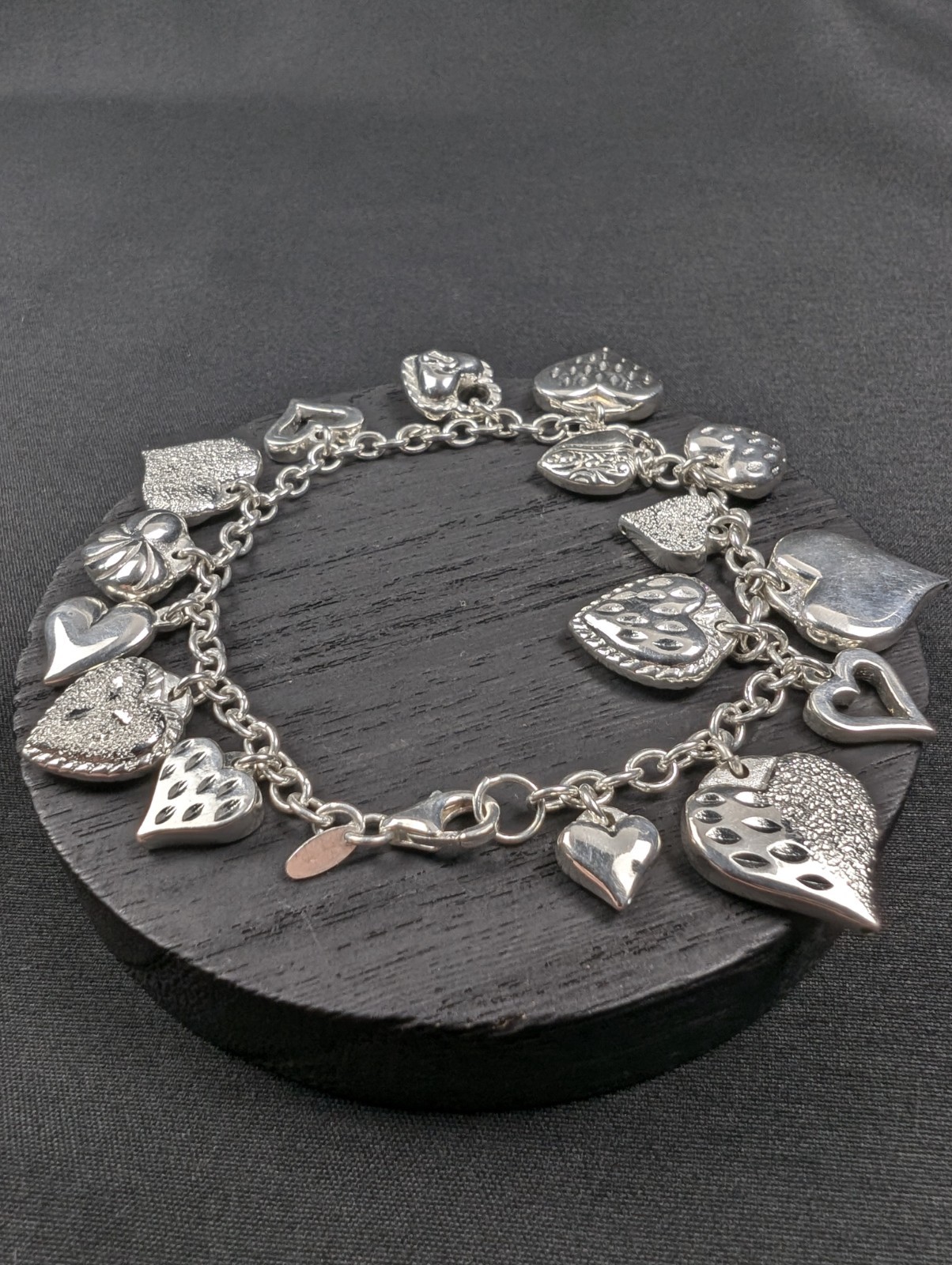 JCM Jacmel Mauritius 925 Sterling Silver Heart Chime Charm Bracelet 8in