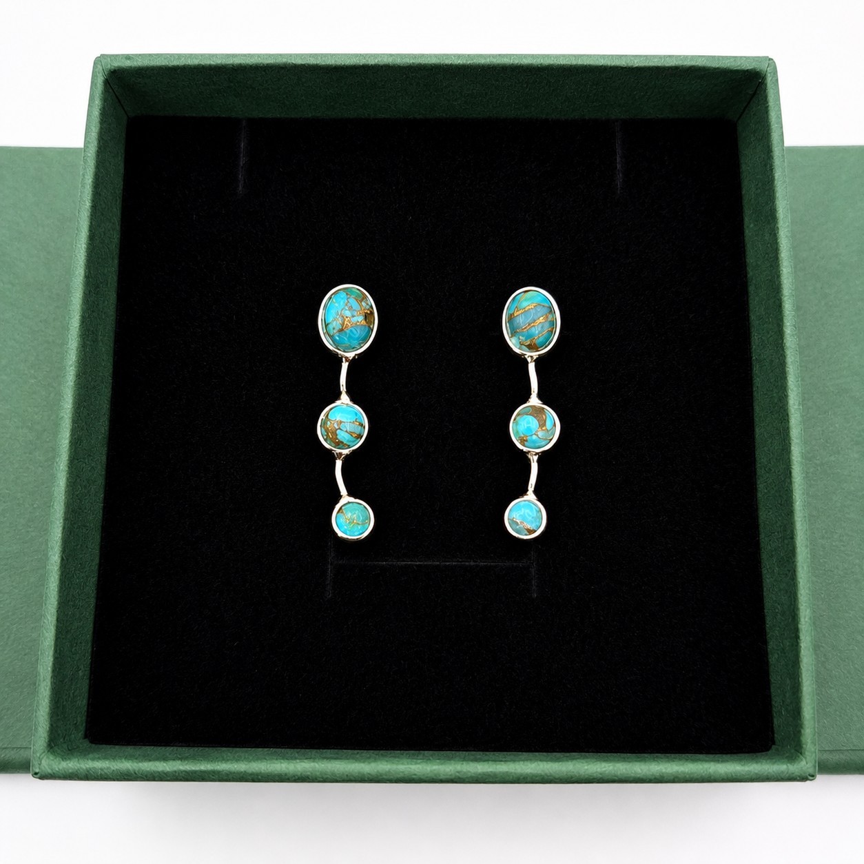 Blue Copper Turquoise Ear Climber Earrings 925 Sterling Silver 2.38g