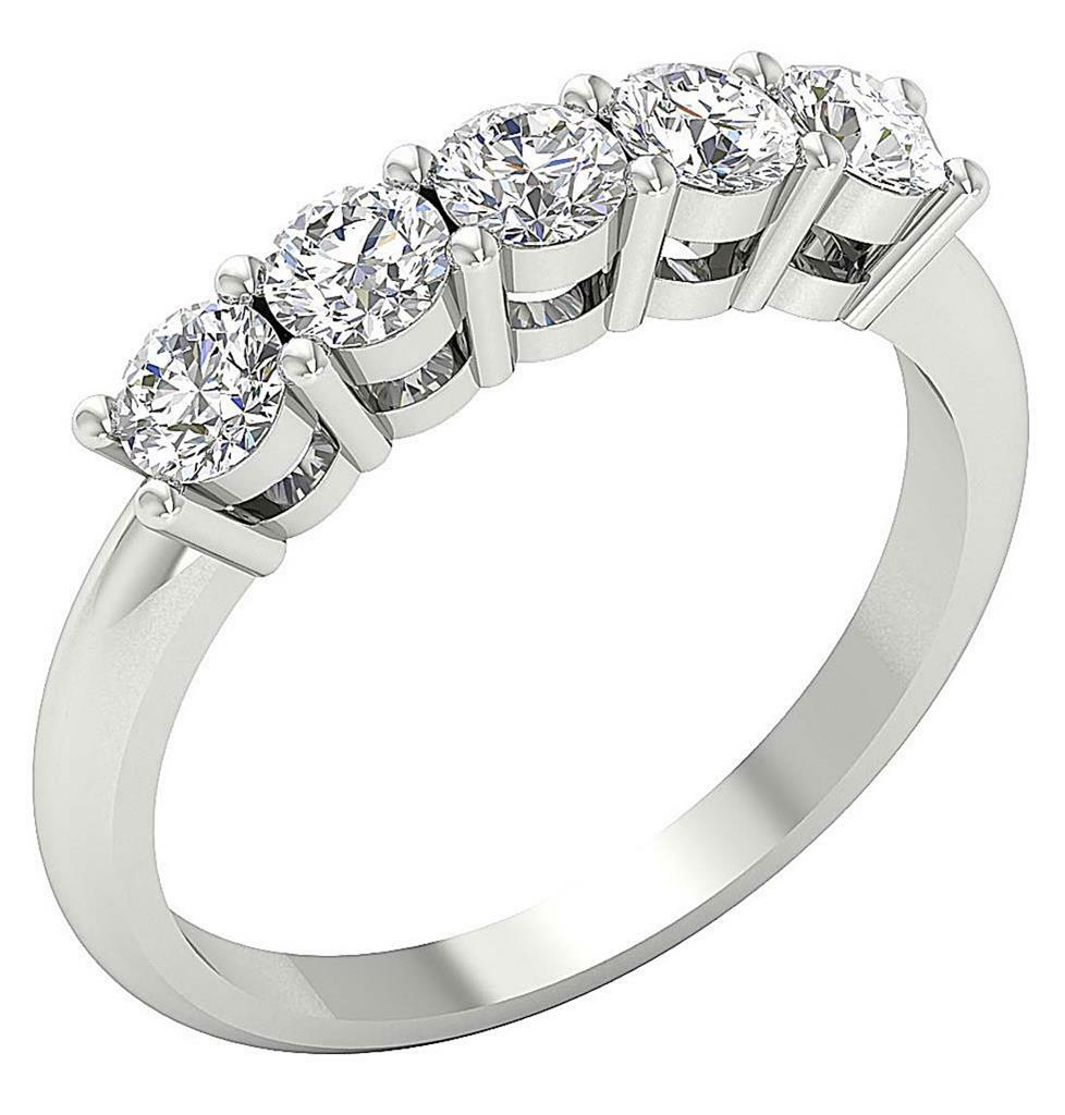 Five Stone Wedding Ring 1.00 Ct VS1 E Prong Set Natural Diamond 14K Gold 3.80MM