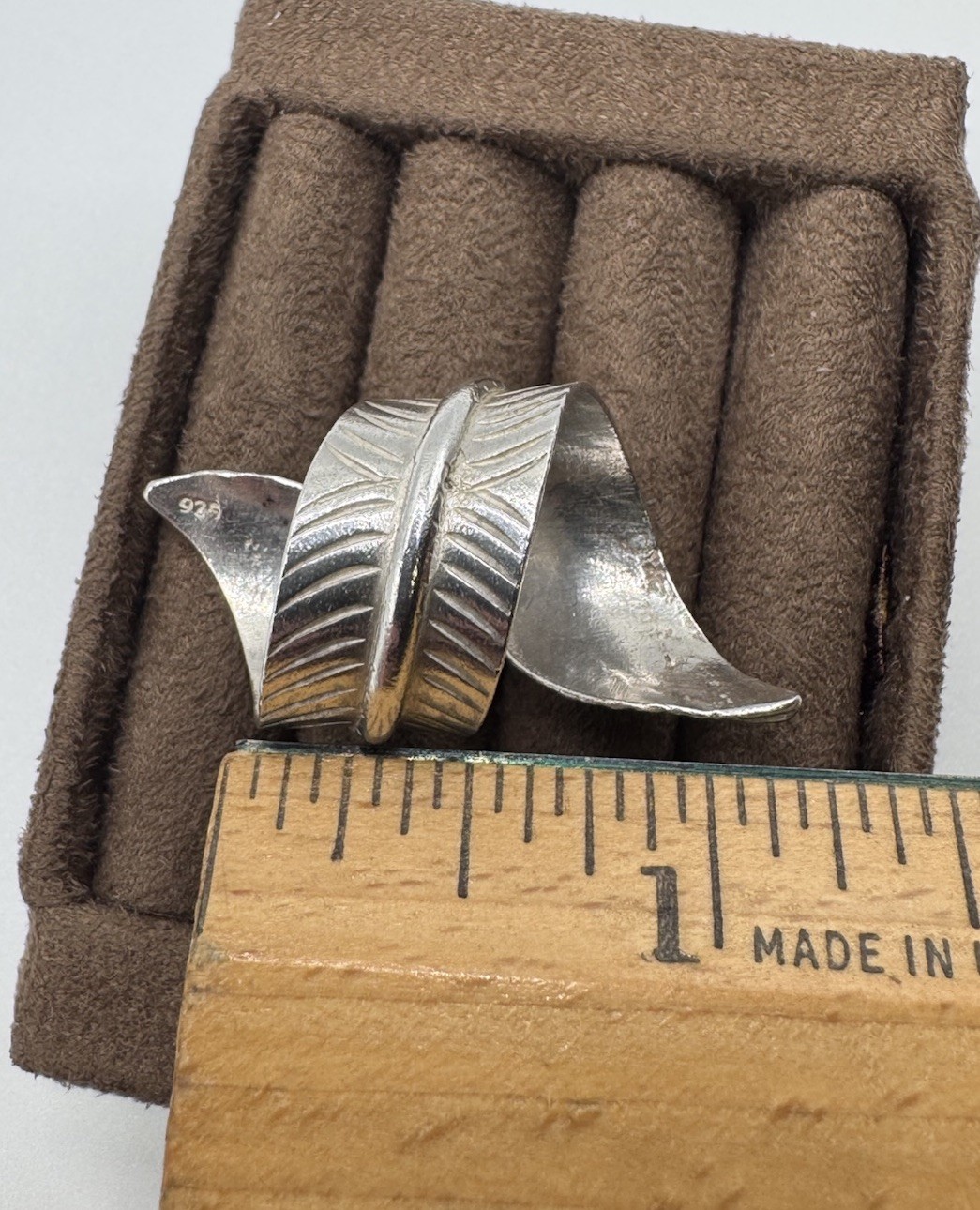 Vtg Sterling Silver Feather Leaf Bypass Wrap Adjustable Ring Chunky Large Size 6
