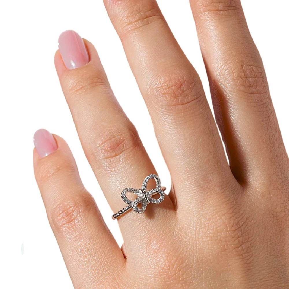 Moissanite Dainty Butterfly Ring Round Cut Moissanit Open Bow Knot Stacking Band