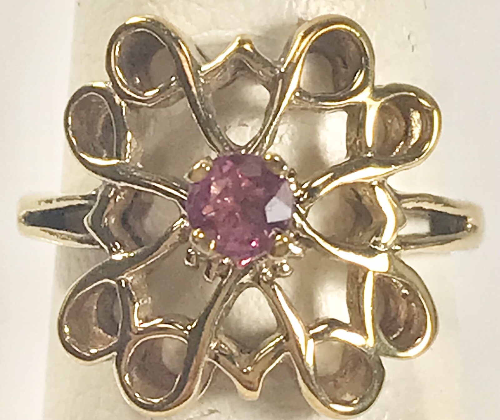AVON STERLING 925 VERMEIL PURPLE STONE FILIGREE RING (C90A)