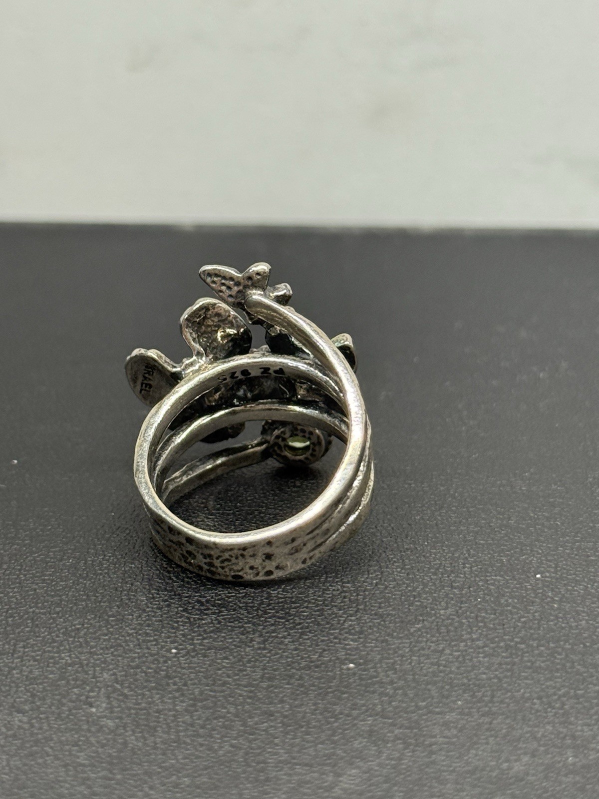 Paz Creations PZ Sterling Silver 925 Peridot Butterfly Ring Made in Israel Sz 8