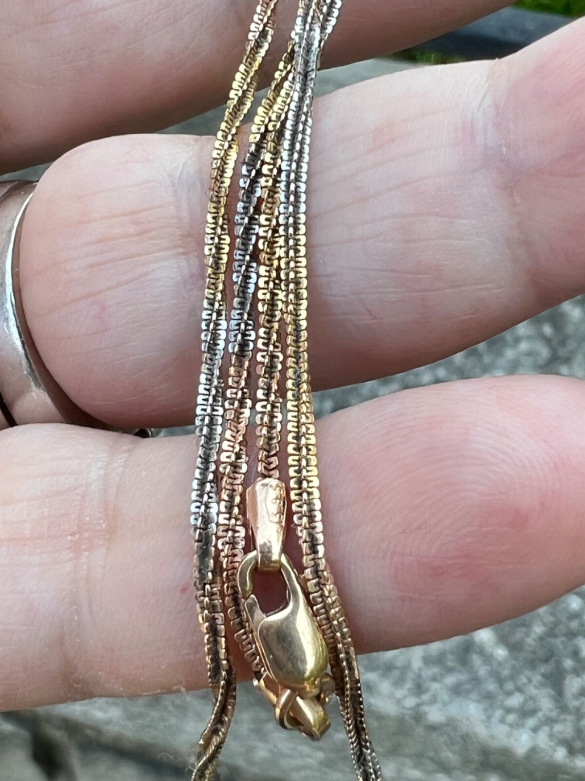 VINTAGE 14K TRICOLOR GOLD TWISTED SNAKE CHAIN UNIQUE RARE FIND USSR ERA STAMP