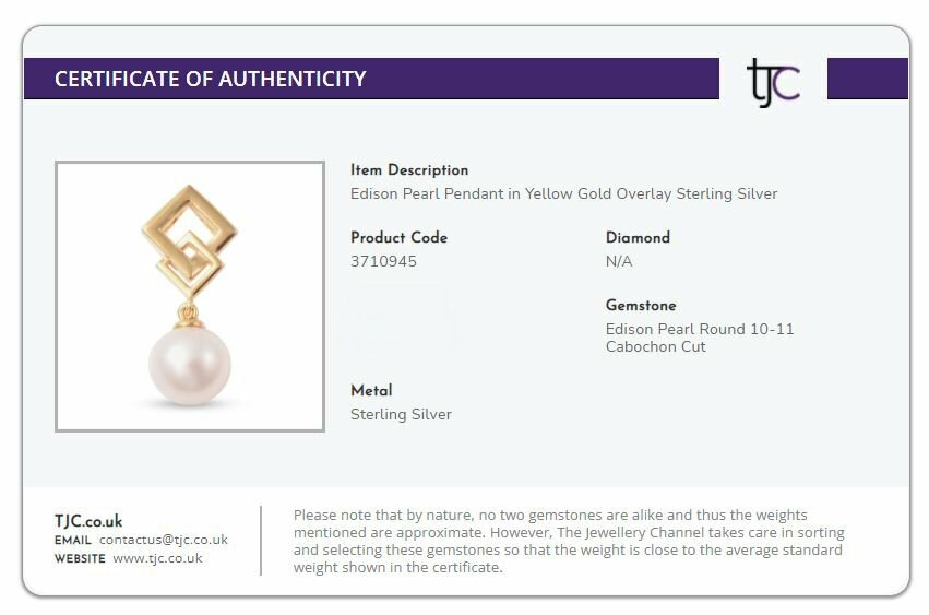 Wedding/Anytime White Edison Pearl Gold-Plated 925 Silver Double-Square Pendant