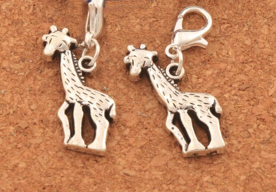 Charm Clip-on Silver Giraffe Bracelet Necklace Zipper Keychain Stitch Markers