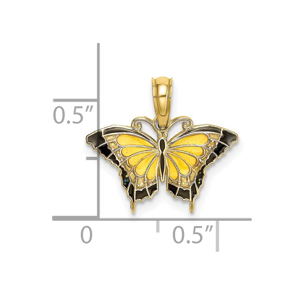 10K Yellow Gold Small Enameled Yellow Butterfly Charm Pendant L-15.1 mm