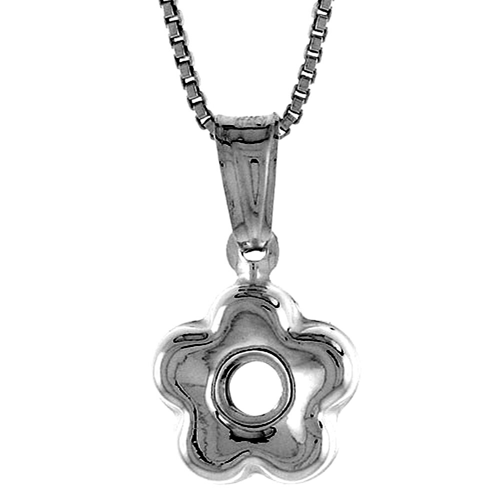 925 Sterling Silver Flower Hollow Pendant Italy 3/8 Inch (10mm) Tall