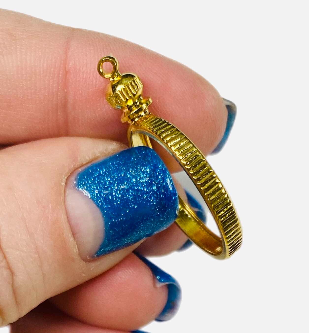 LUX Gold Tone Coin Holder Pendant, US Penny /Cent, 19mm Bezel Setting, Screw Top