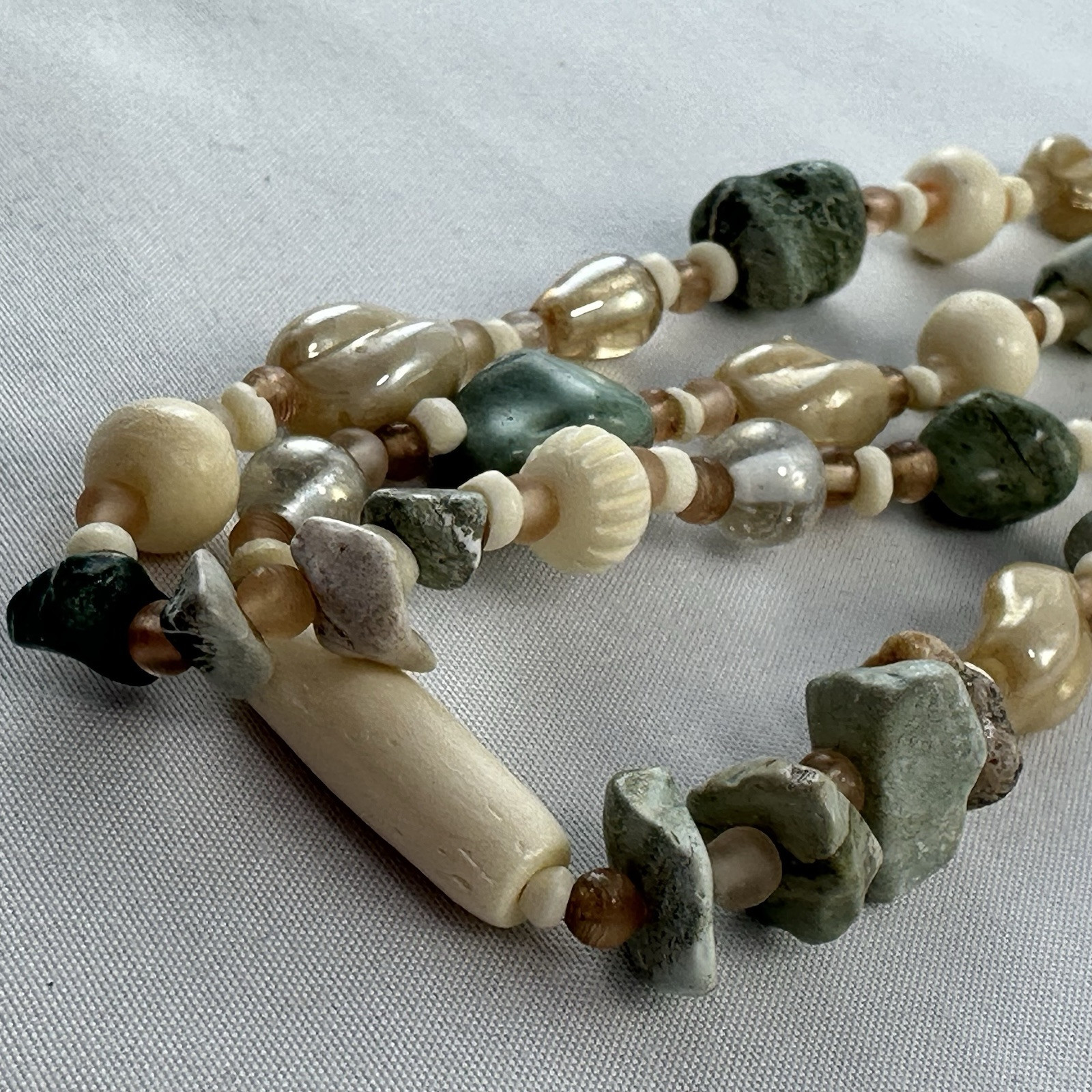 Vintage 40″ Long Stone Bone Beaded Necklace