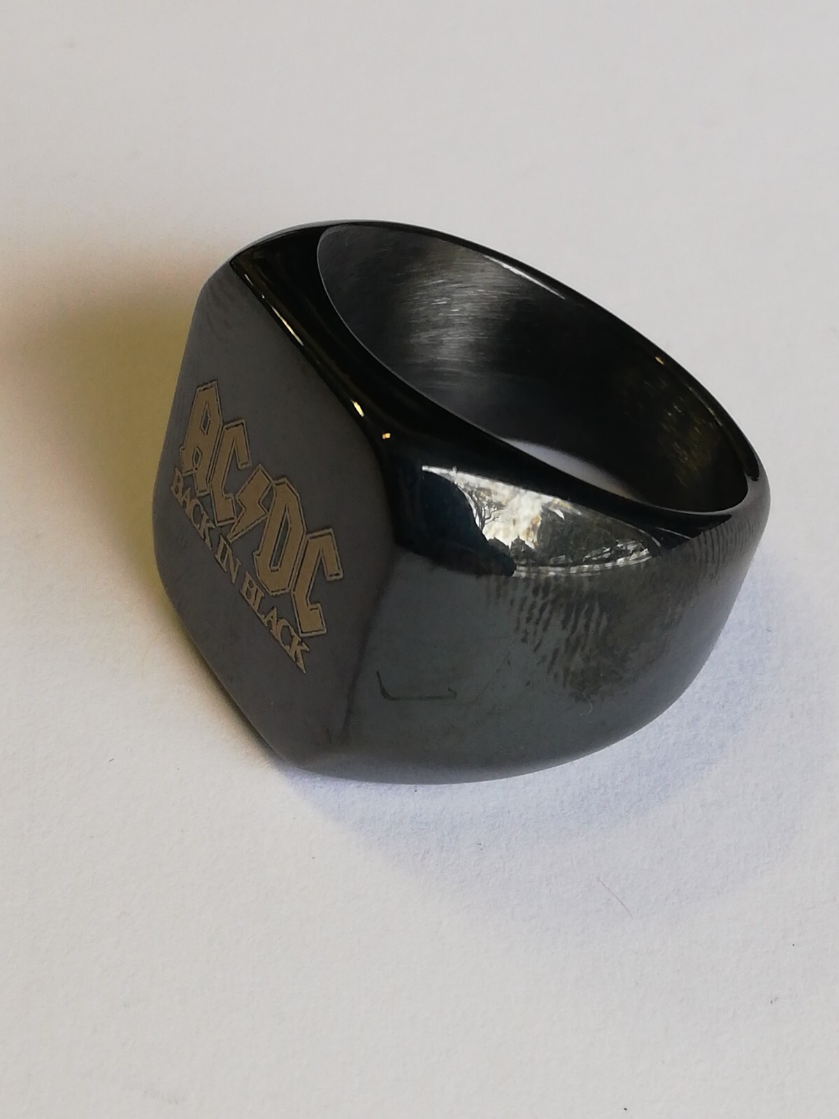Titanium Men’s Black 316L Stainless Steel AC/DC Biker Ring New.