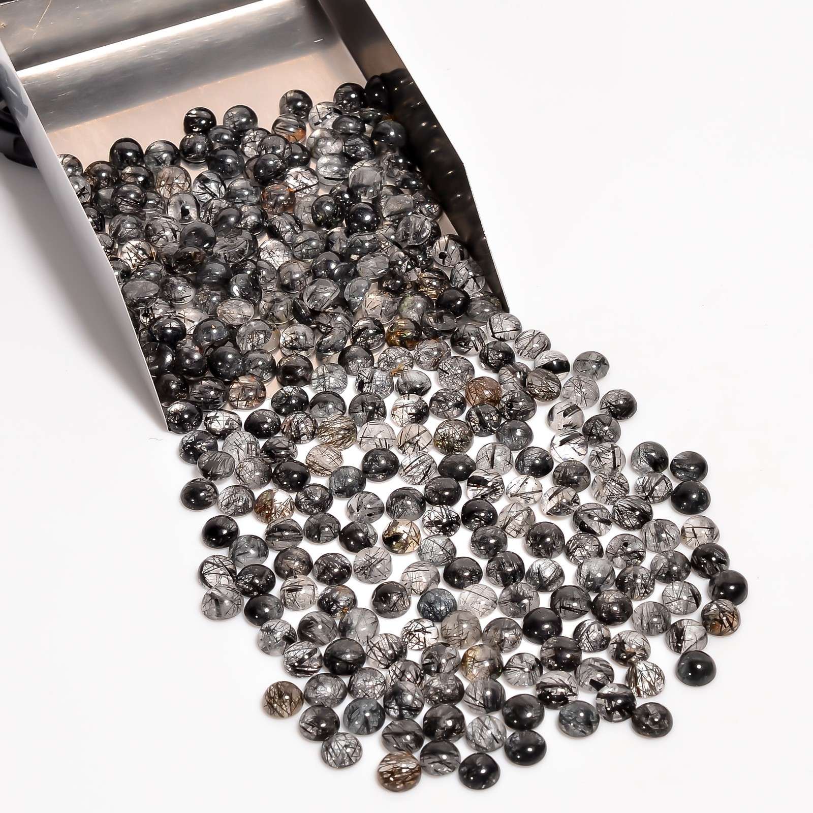 Natural Black Rutile Quartz Round Shape Cabochon Loose Gemstone Lot 20 Ct 6X6 mm