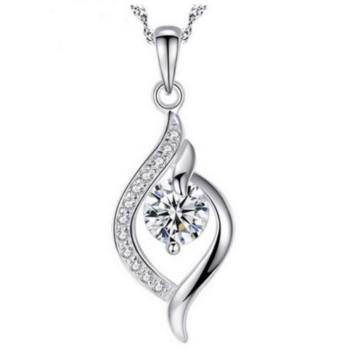 925 Silver Charm Cubic Zirconia Choker Bib Pendant Necklace 18″ Chain Gift Box
