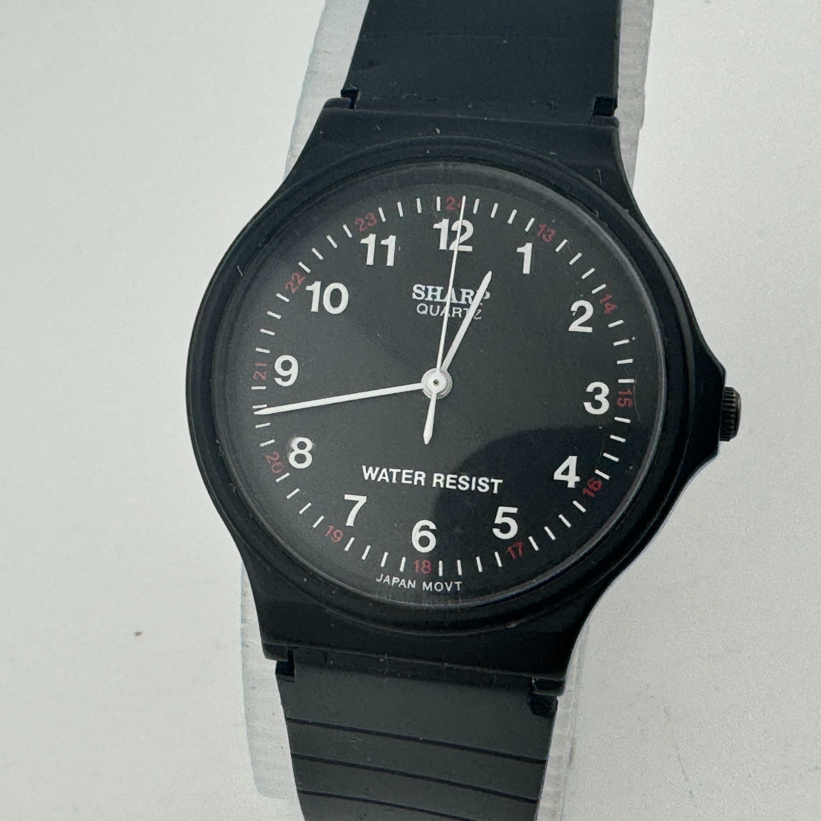 Vintage Sharp Quartz Watch Unisex Black Plastic Military Dial Analog New Battery