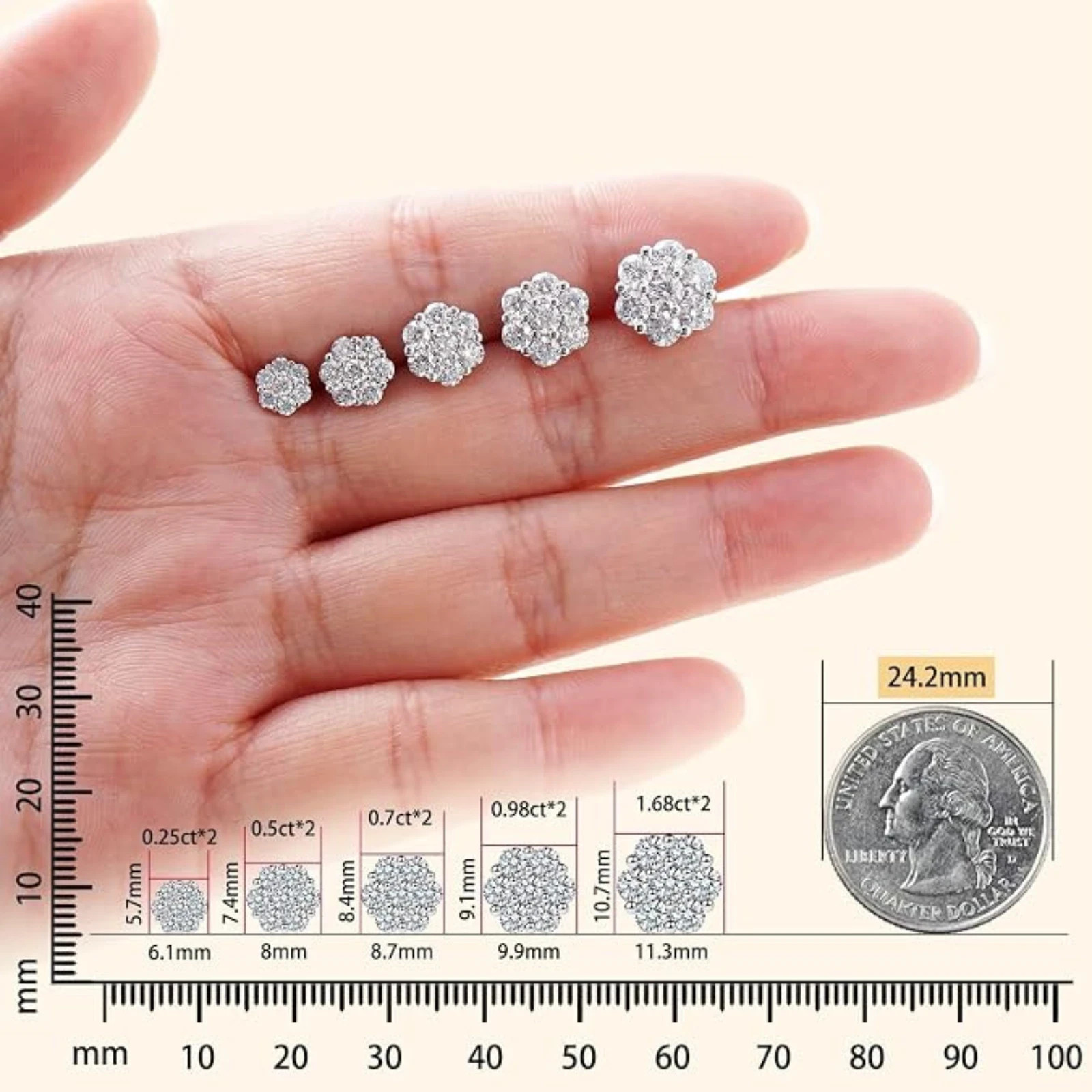 GRA Certified Screw Back VVS1 Moissanite Cluster Stud Earrings For Women and Men