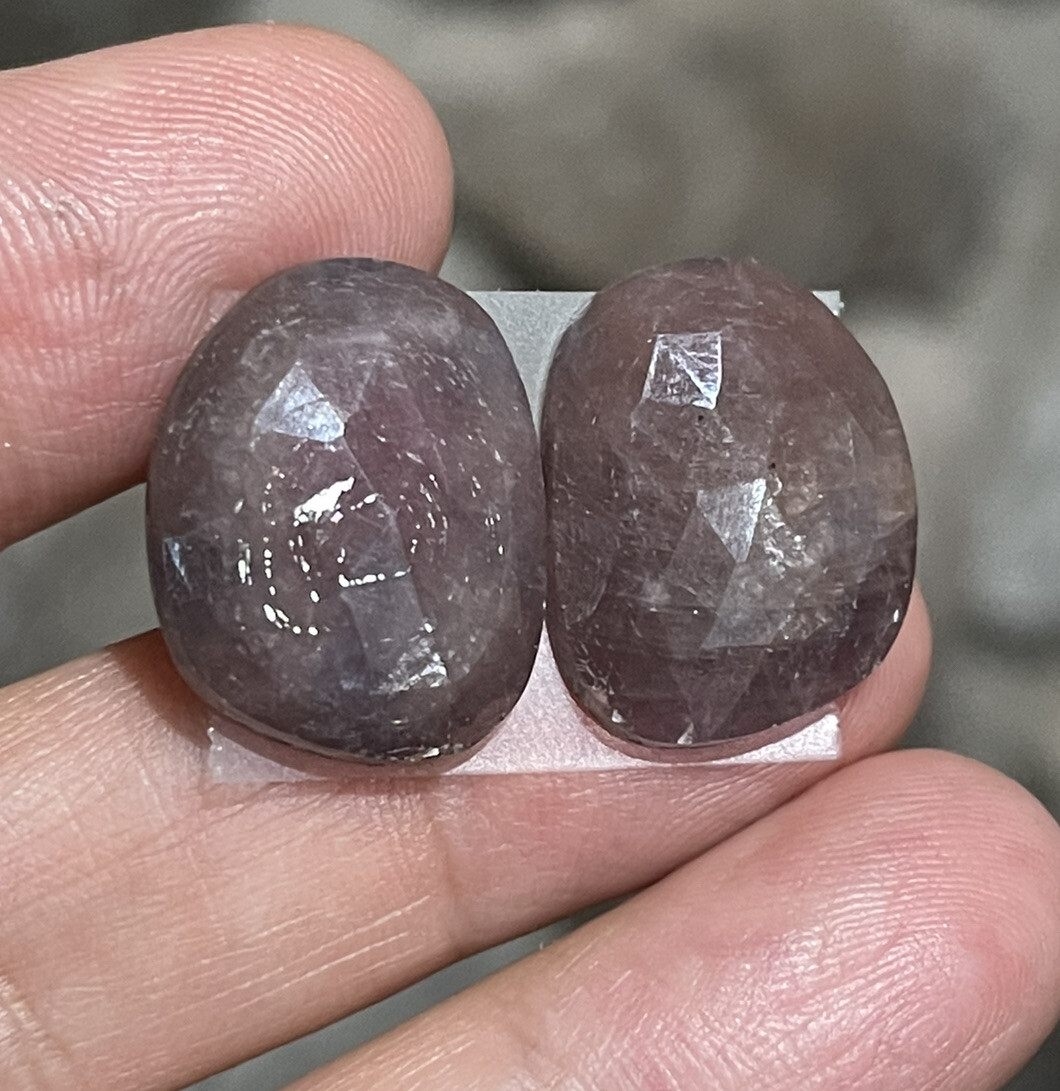 30.8ct 19.6×15.6×4.7mm Pair Dusty Pink Natural Sapphire Cabochons Rose Cut