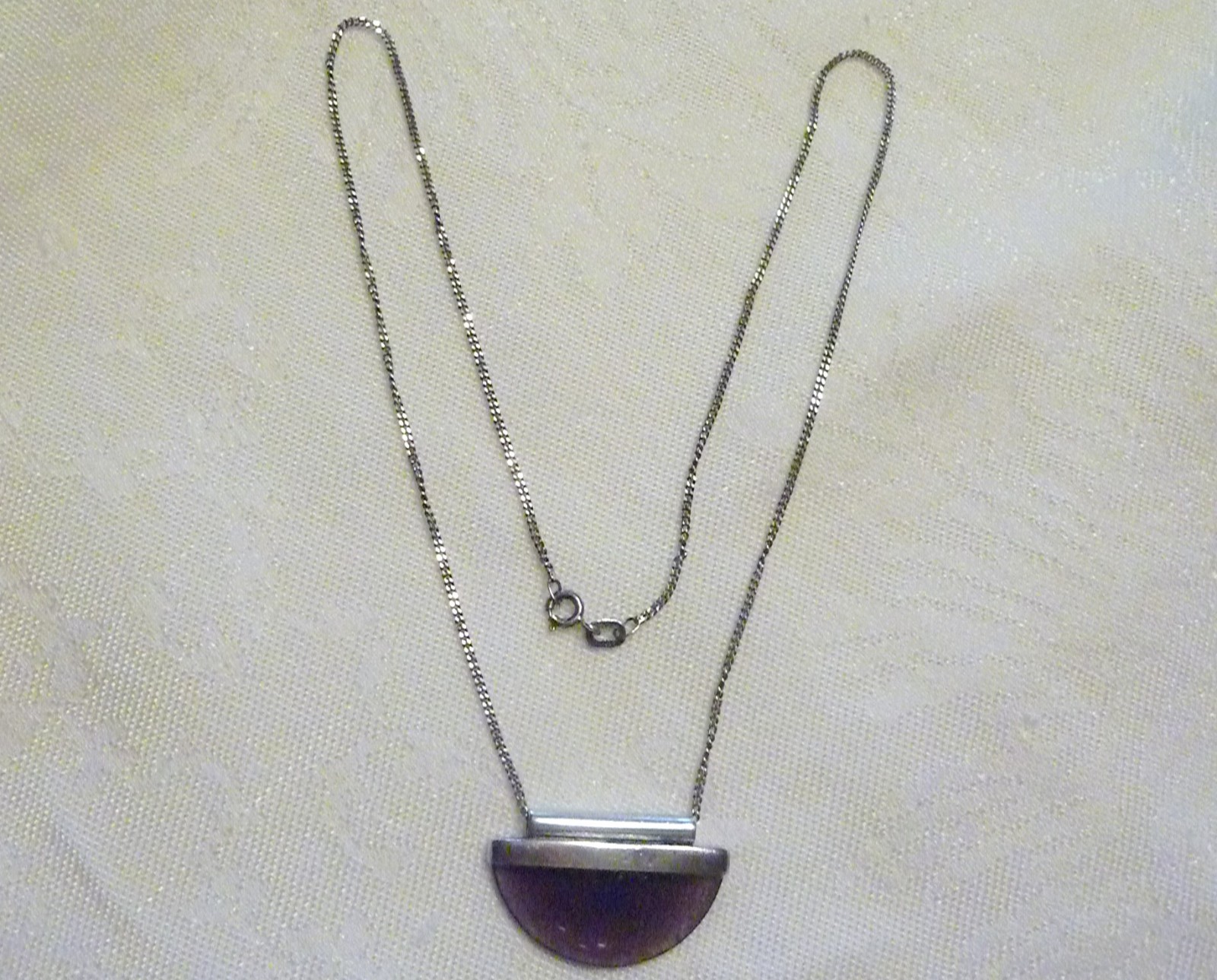 Vintage LADIES Silver NECKLACE Amethyst Glass PENDANT 925 Marks
