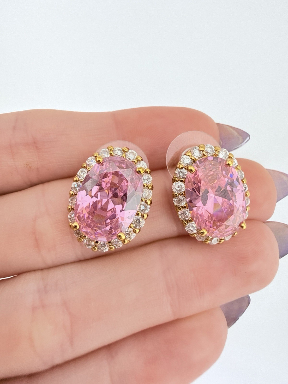 CAMROSE & KROSS JBK GOLDTONE LAB KUNZITE OVAL EARRINGS NECKLACE & RING K201E