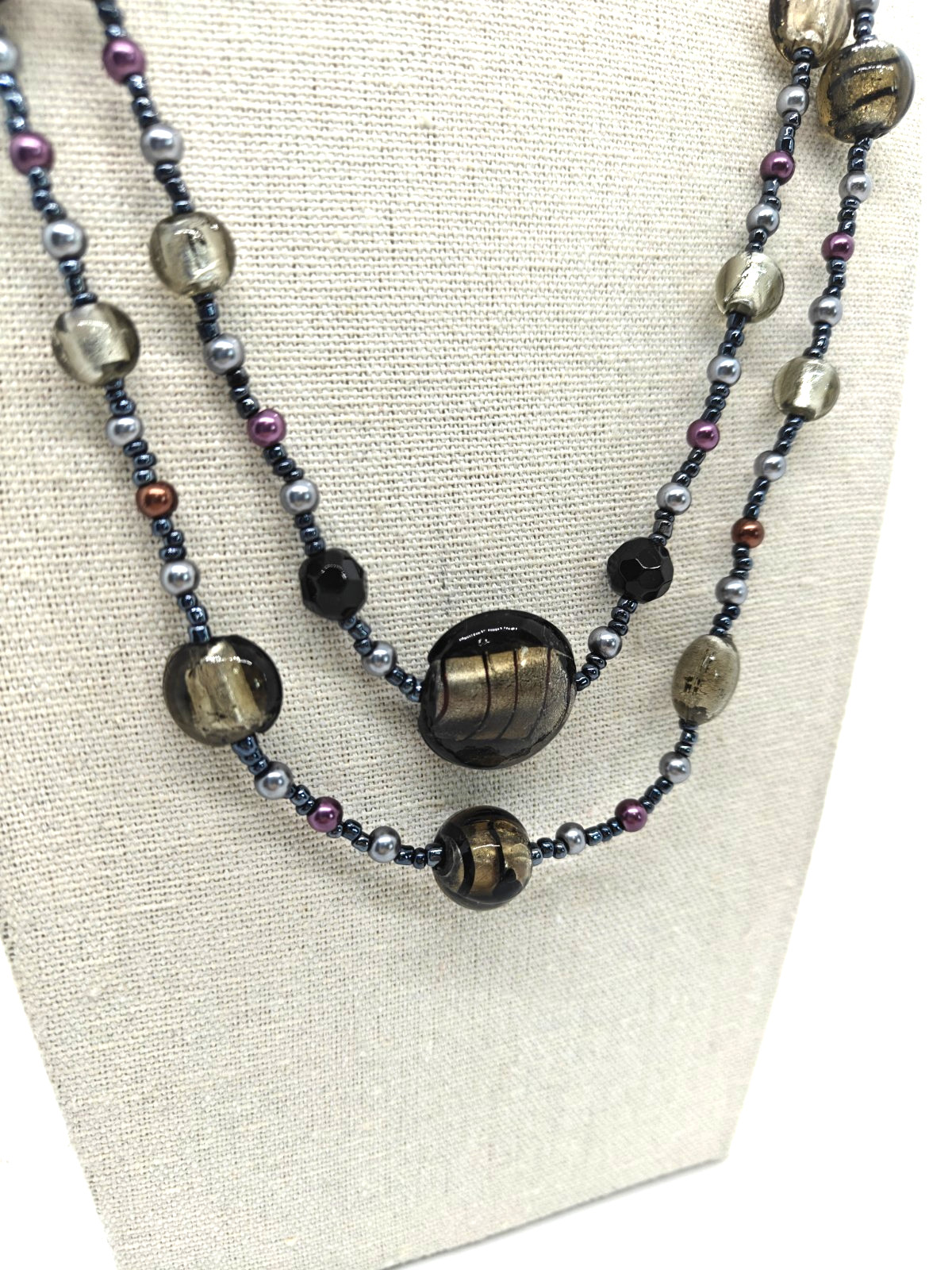 Premier Designs Beaded Necklace Multi Color Glass Beads Swirled Double Strand