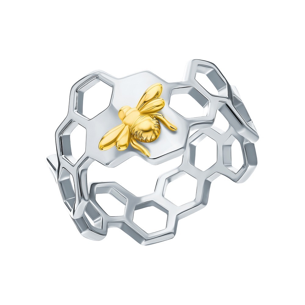 925 Sterling Silver Honeycomb Bee Ring Geometric Hexagon Statement Jewelry