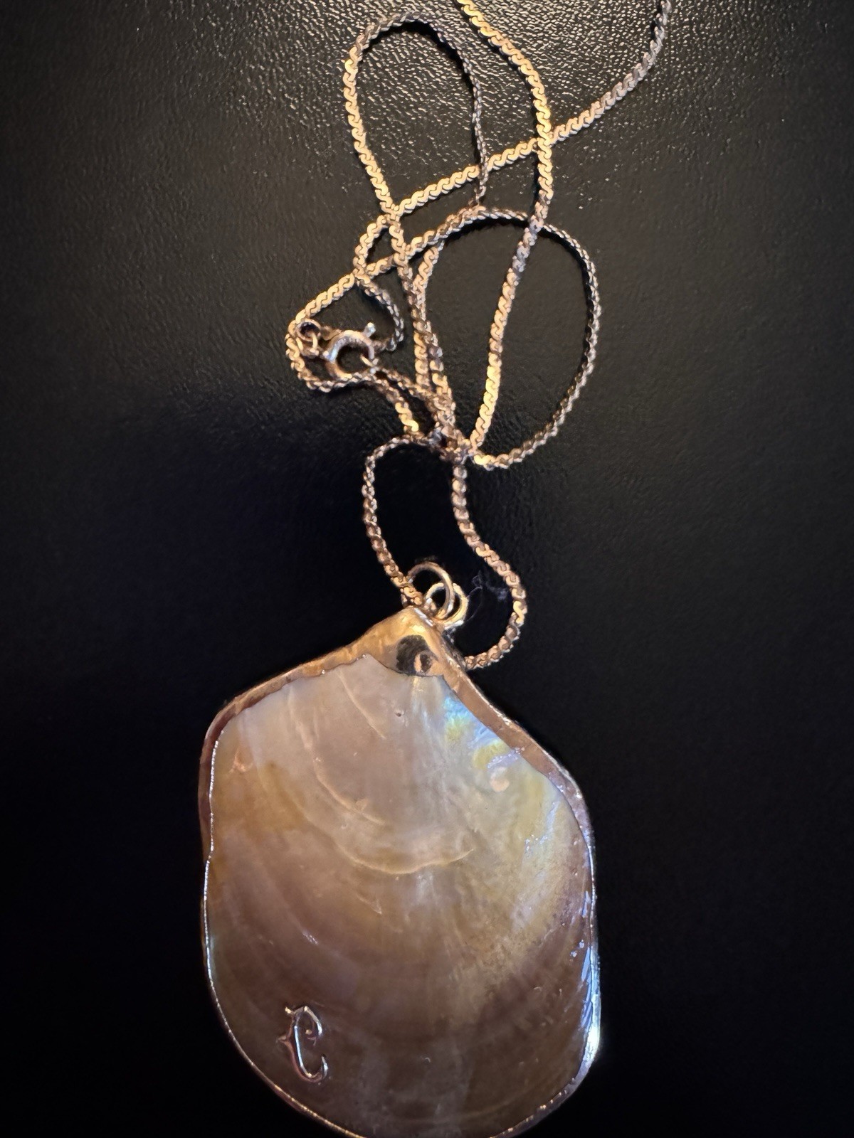 12k Gold Plated Rope Chain Necklace Beige Shell Pendant wrap with 10K gold