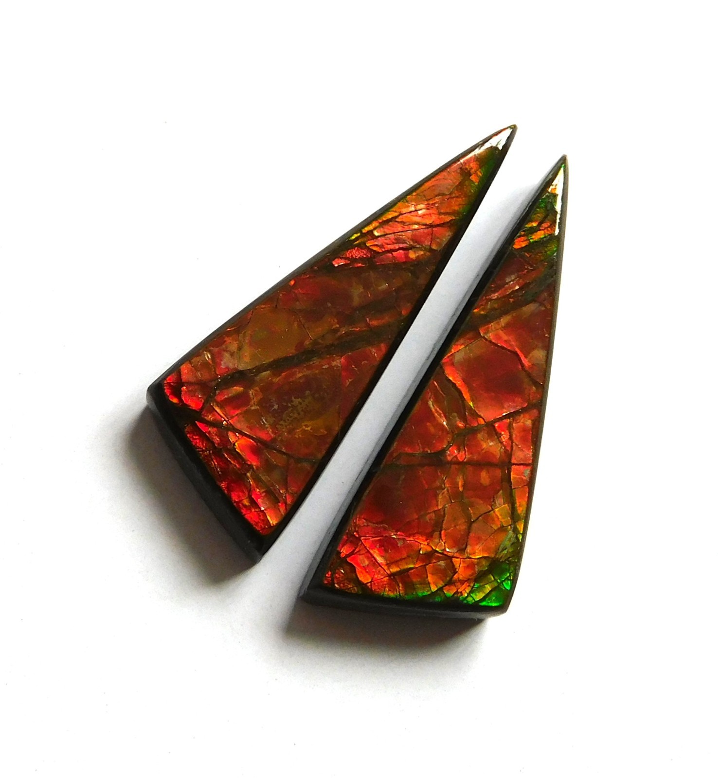 22.20 Cts Natural Ammolite (28.7mmx10.2mm each) Loose Cabochon Match Pair CD14