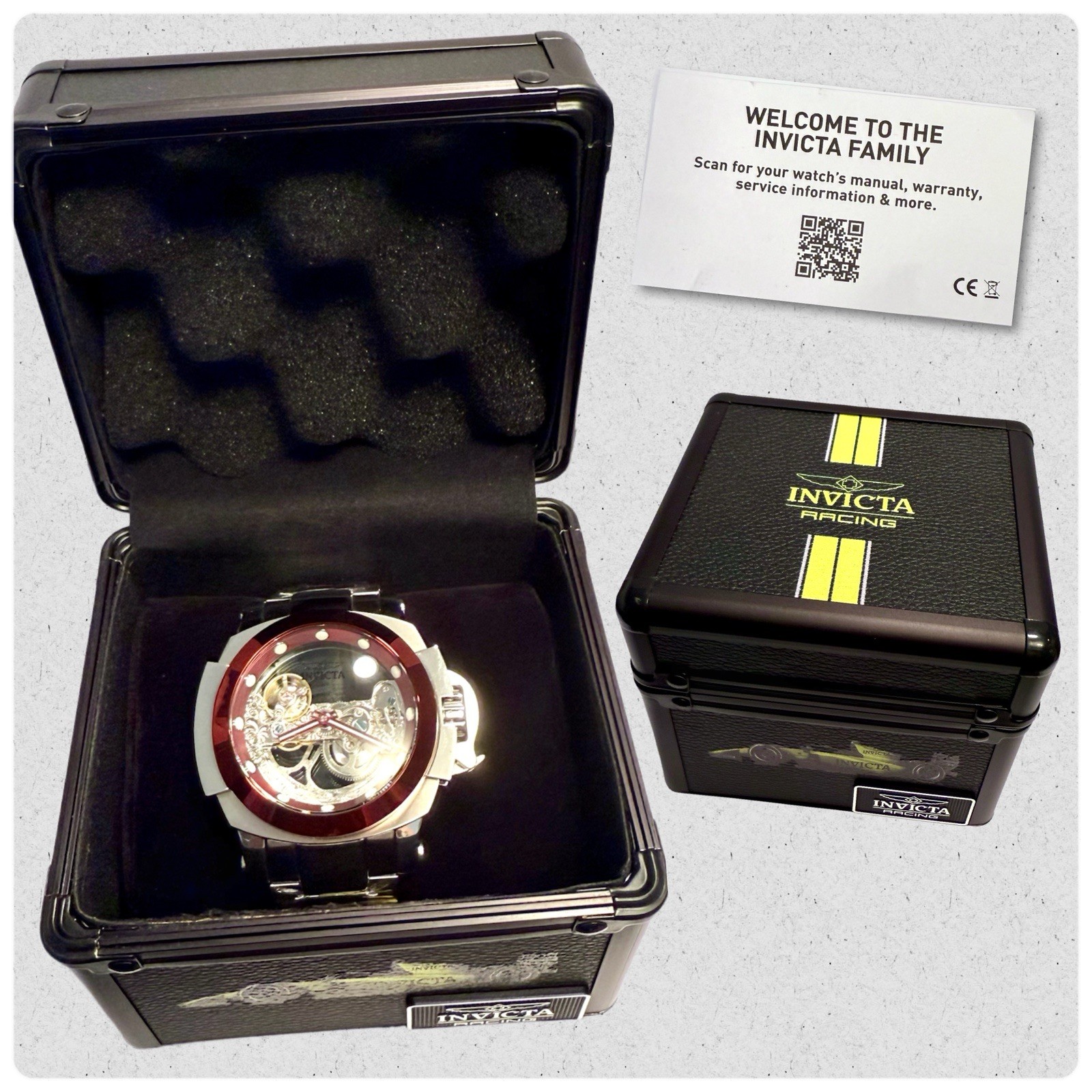 48mm GHOST | Red Bezel | Silvertone Bracelet | MAN of WAR Invicta Mens Watch
