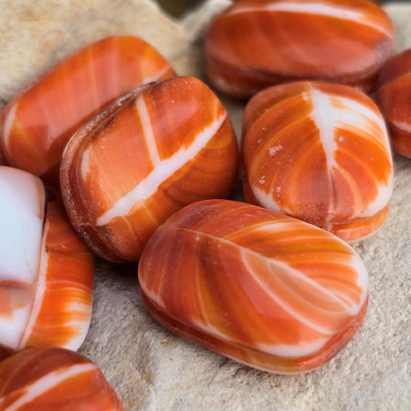 15 Terracotta Vintage Glass Bead Stones W/ Grooves For Wire Wrapping. No Holes