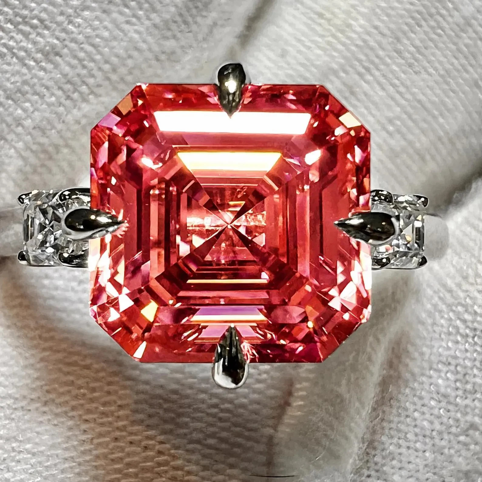 5 CT Asscher Cut Hawaiian Sunset Diamond Ring , Tariffs FREE & Matching Studs.