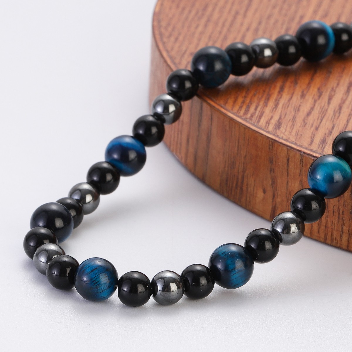 Blue Tiger Eye Men Triple Protection Necklace Hematite Obsidian Necklace 24”