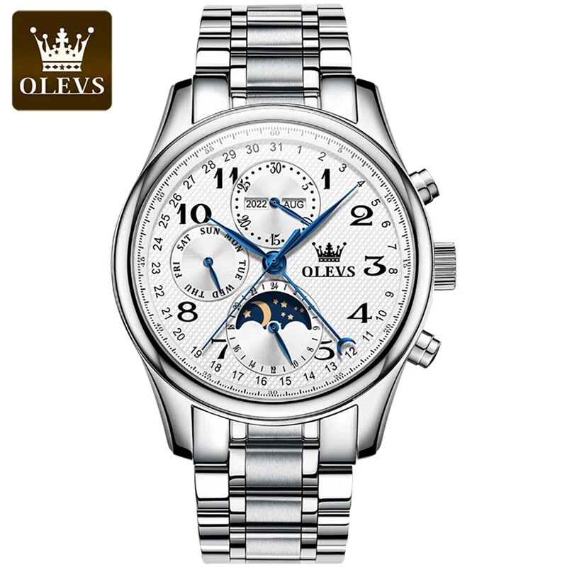 Automatic Mechanical Waterproof Watch Moon Phase OLEVS Luxury Men’s Men Strap