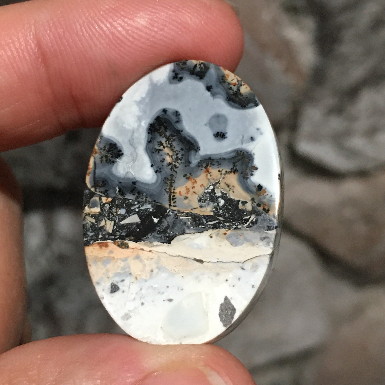 33x23x5mm Fine Scenic Oval Maligano Jasper Cabochon Picture Stone