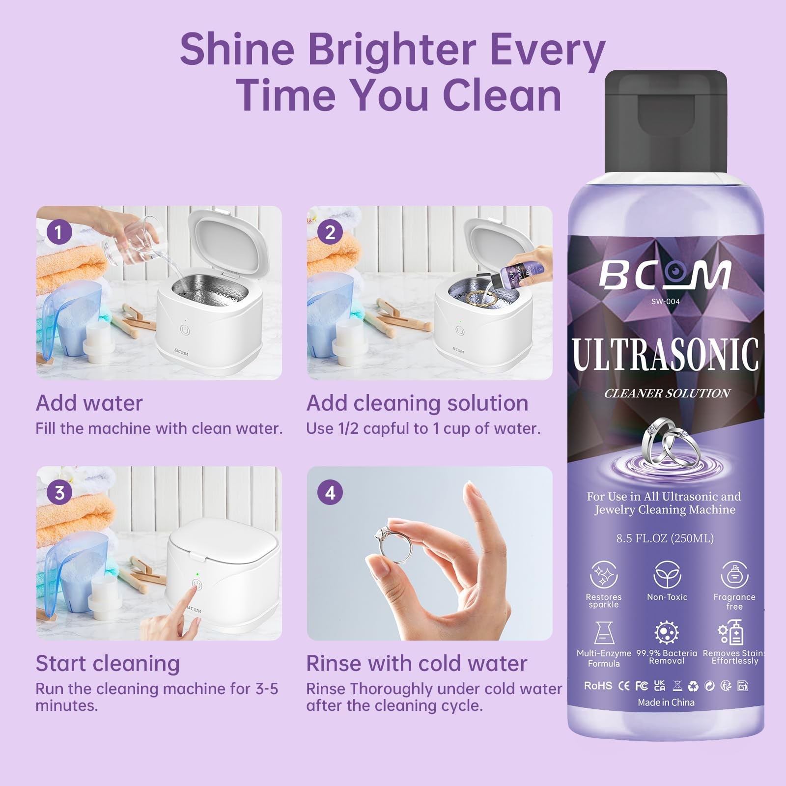 Ultrasonic Jewelry Cleaning Solution, Great for Use in All Ultrasound Purple
