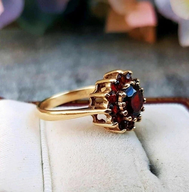 2Ct Round Simulated Garnet Flower Women’s Engagement Ring 14K Yellow Gold Plated